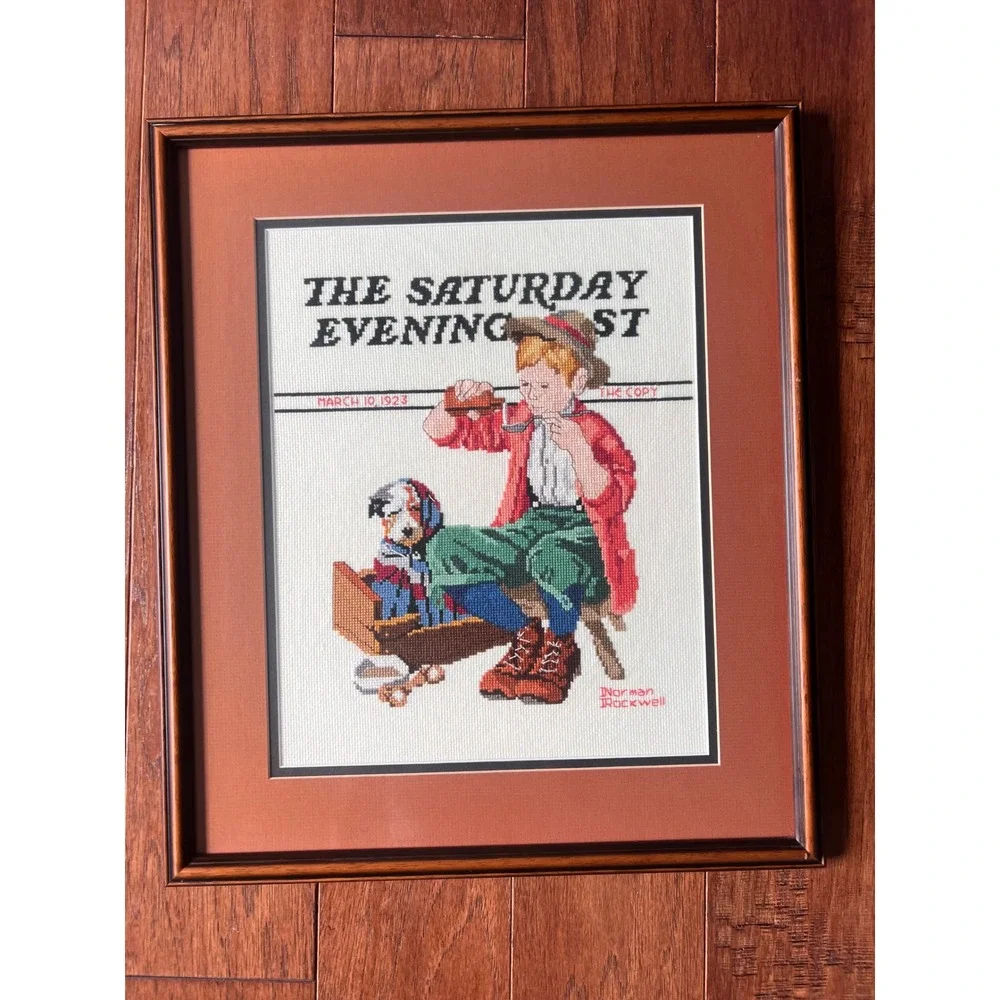 Norman Rockwell Saturday Evening Post Needlepoint Framed Art March 10 1923